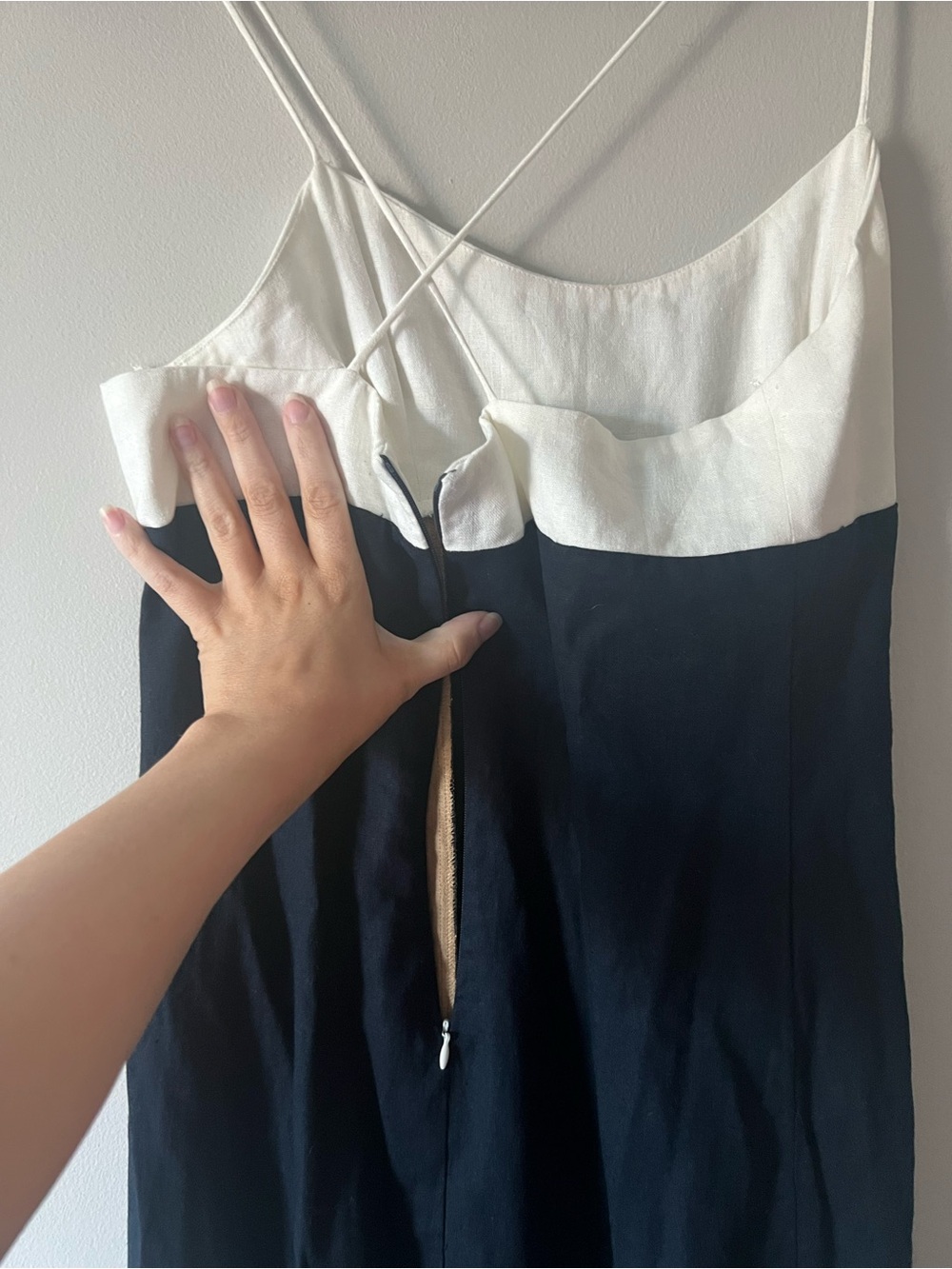 Zara Colorblock Linen Blend Midi Dress Black White Slip Cocktail Dress Size M - Picture 6 of 8